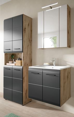 Badm�bel Set 3-teilig Cover in schwarz matt und Nox Eiche 135 x 185 cm, inkl. Waschbecken