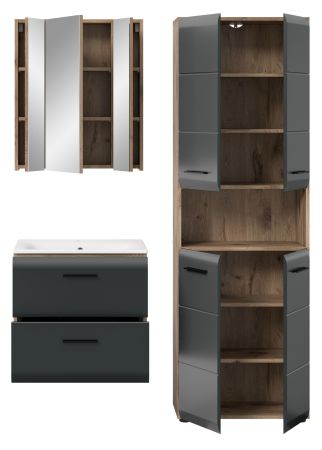 Badm�bel Set 3-teilig Cover in schwarz matt und Nox Eiche Badkombination 135 x 185 cm