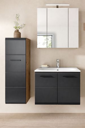 Badm�bel Set 3-teilig Cover in schwarz matt und Nox Eiche Badkombination 105 x 185 cm