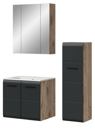 Badm�bel Set 3-teilig Cover in schwarz matt und Nox Eiche Badkombination 105 x 185 cm