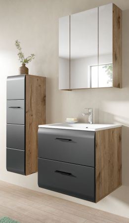 Badm�bel Set 3-teilig Cover in schwarz matt und Nox Eiche Badkombination 105 x 185 cm