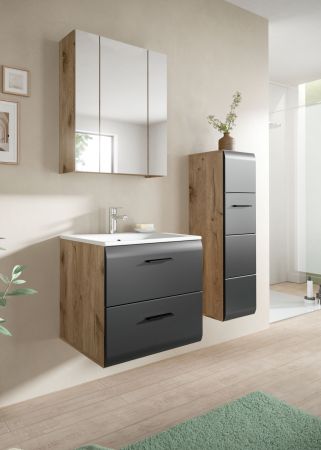 Badm�bel Set 3-teilig Cover in schwarz matt und Nox Eiche Badkombination 105 x 185 cm