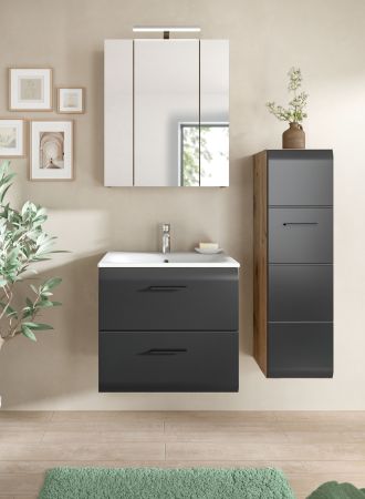Badm�bel Set 3-teilig Cover in schwarz matt und Nox Eiche Badkombination 105 x 185 cm