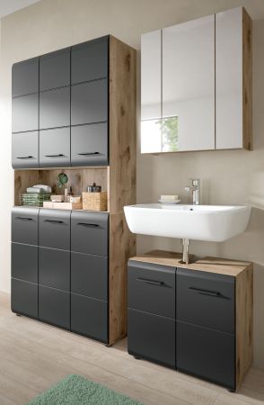 Badm�bel Set 3-teilig Cover in schwarz matt und Nox Eiche Badkombination 165 x 185 cm