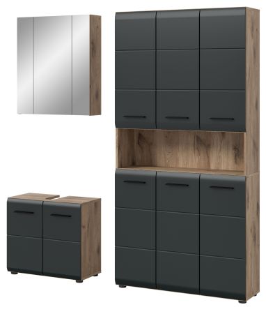 Badm�bel Set 3-teilig Cover in schwarz matt und Nox Eiche Badkombination 165 x 185 cm