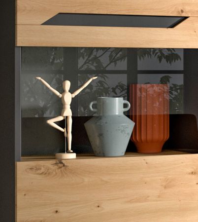 Wohnwand 4-teilig Aversa in Artisan Eiche und grau Set mit 2x Vitrine h�ngend / stehend