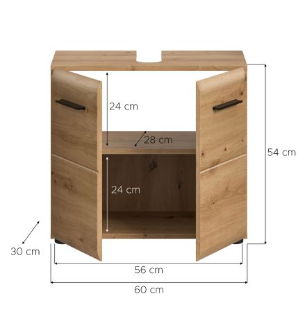 Waschbeckenunterschrank Cover in Artisan Eiche Badezimmer Unterschrank 60 cm