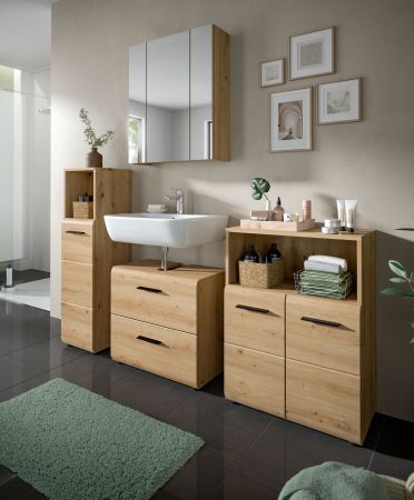 Badezimmer Kommode Cover in Artisan Eiche, hohe Badkommode 30 x 110 cm