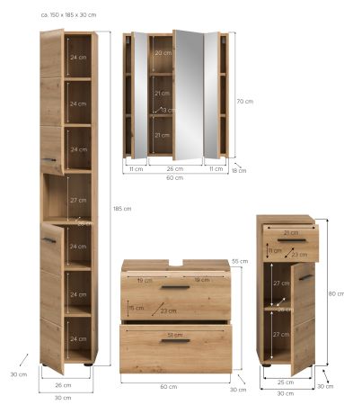 Badm�bel Set 4-teilig Cover in Artisan Eiche Badkombination 150 x 185 cm