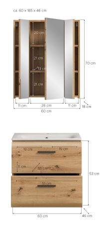 Badm�bel Set 2-teilig Cover in Artisan Eiche Badkombination 60 x 185 cm