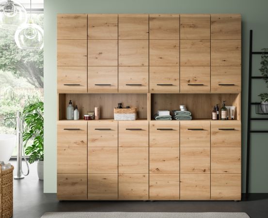 Badezimmer Hochschrank Set Cover in Artisan Eiche 2x Mehrzweckschrank 180 x 185 cm
