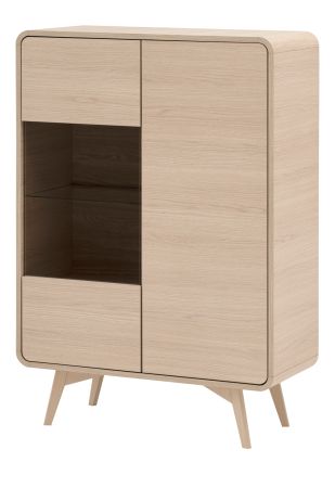 Vitrine Elverum in Eiche natur Highboard skandinavisch 90 x 130 cm, mit Push-to-Open