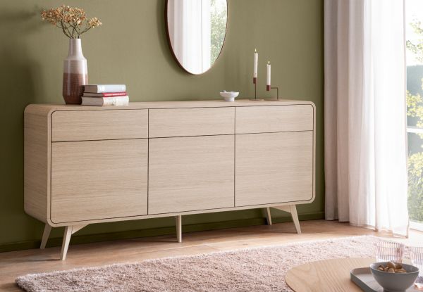 Sideboard Elverum in Eiche natur Kommode skandinavisch 180 x 84 cm, mit Push-to-Open