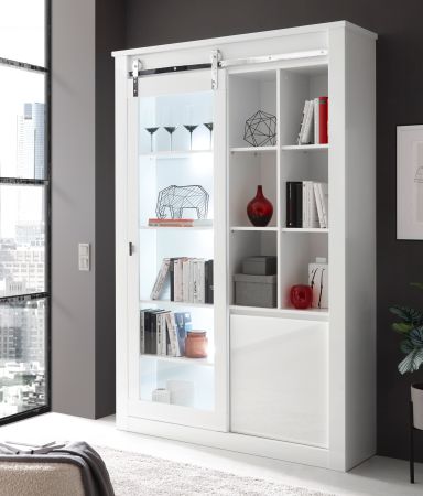 Vitrine Miami in wei� Hochglanz Vitrinenschrank 133 x 201 cm, Soft-Close
