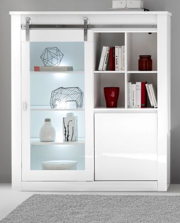 Vitrine Miami in wei� Hochglanz Vitrinenschrank 133 x 153 cm, Soft-Close