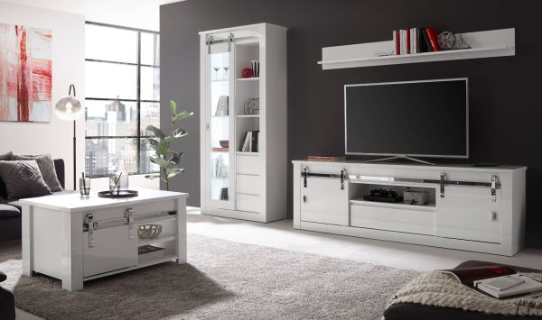 TV-Lowboard Miami in wei� Hochglanz TV Unterteil in Komforth�he 201 x 66 cm, Soft-Close