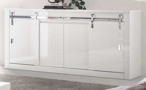 Sideboard Miami in wei� Hochglanz Kommode 201 x 92 cm, Soft-Close