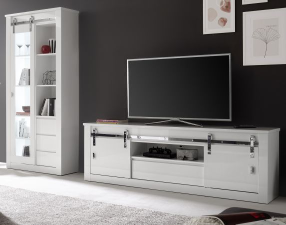 Wohnwand Miami in wei� Hochglanz Wohnkombination 2-teilig 309 x 201 cm, Soft-Close