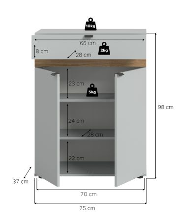 Schuhschrank Janko in grau und Evoke Eiche Flur Kommode 75 x 98 cm, Soft-Close