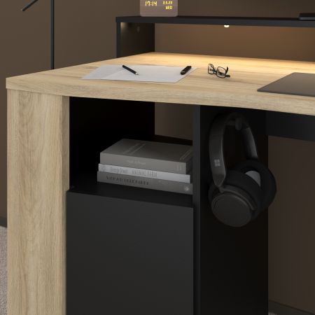 Parisot Gaming Set Meta Schwarz und Eiche Gamingtisch und Schrank inkl. LED mit Farbwechsel