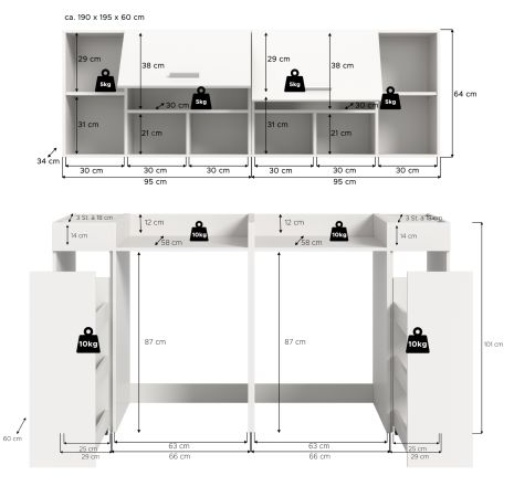 Waschmaschinenschrank Flexy in wei� Set 6-teilig 190 x 195 cm