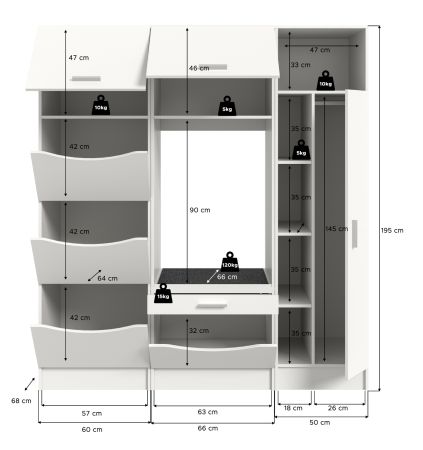 Waschmaschinenschrank Flexy in wei� Set 3-teilig 176 x 196 cm