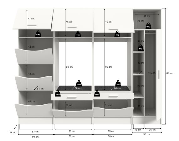 Waschmaschinenschrank Flexy in wei� Set 4-teilig 242 x 196 cm