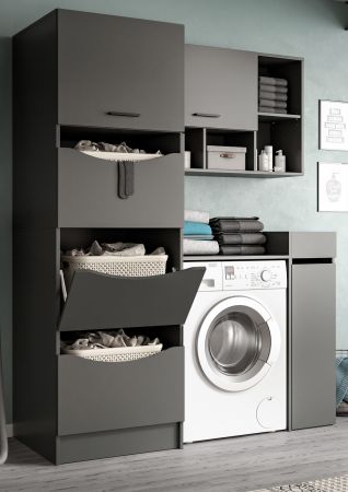 Waschmaschinenschrank Flexy in grau Set 4-teilig 155 x 196 cm