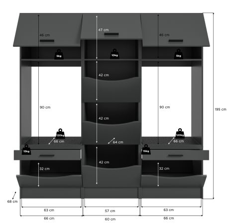 Waschmaschinenschrank Flexy in grau Set 3-teilig 192 x 196 cm