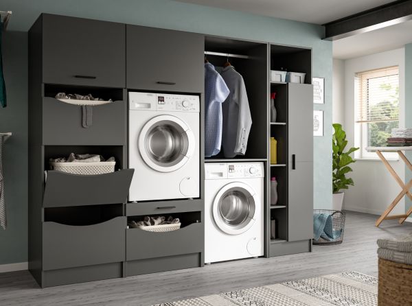Waschmaschinenschrank Flexy in grau Set 2-teilig 126 x 196 cm
