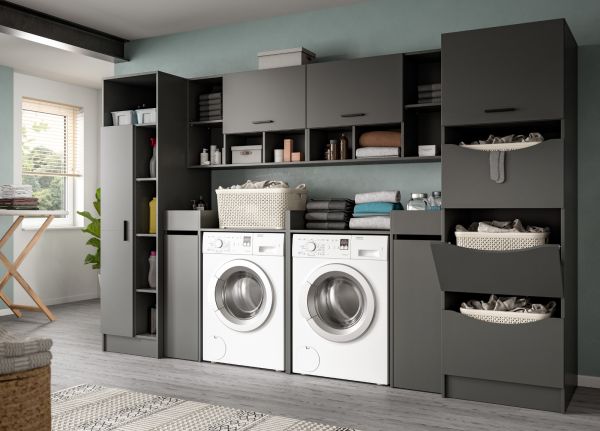 Waschmaschinenschrank Flexy in grau Set 8-teilig 300 x 196 cm