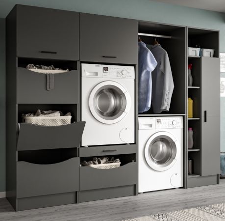 Waschmaschinenschrank Flexy in grau Set 4-teilig 242 x 196 cm