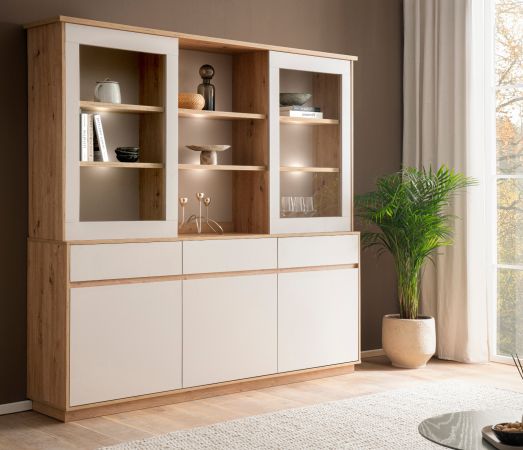 Buffet Kiruma in Kaschmir und Artisan Eiche, Buffetschrank 202 x 199 cm, Soft-Close