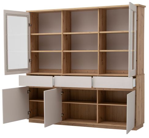 Buffet Kiruma in Kaschmir und Artisan Eiche, Buffetschrank 202 x 199 cm, Soft-Close