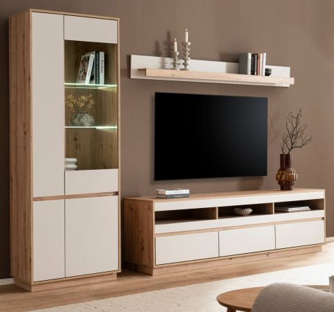 Wohnwand Kiruma in Kaschmir und Artisan Eiche Wohnkombination 3-teilig 292 cm, Soft-Close