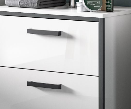 Waschbeckenunterschrank Telly in wei� Hochglanz und grau Badezimmer Unterschrank 60 cm