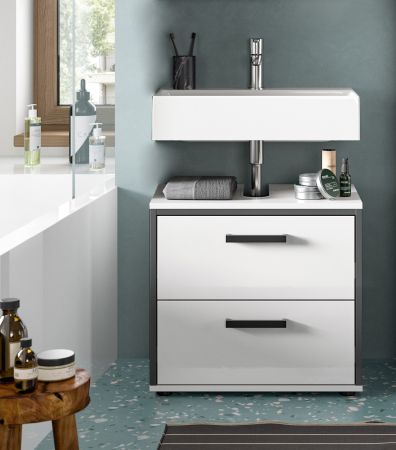 Waschbeckenunterschrank Telly in wei� Hochglanz und grau Badezimmer Unterschrank 60 cm