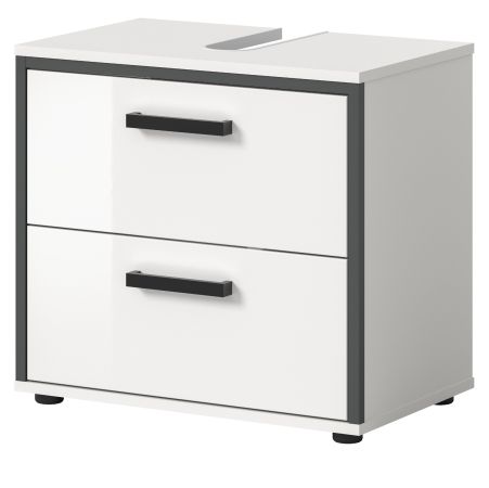 Waschbeckenunterschrank Telly in wei� Hochglanz und grau Badezimmer Unterschrank 60 cm