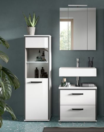 Badm�bel Set 3-teilig Telly in wei� Hochglanz und grau Badkombination 115 x 190 cm