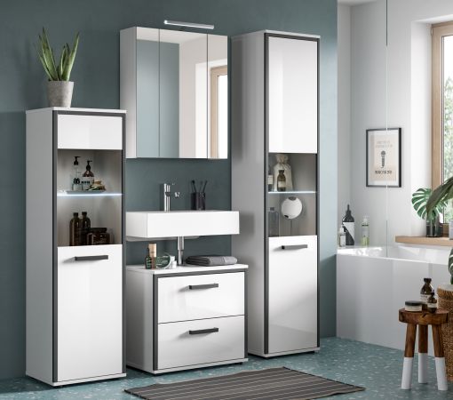 Badm�bel Set 3-teilig Telly in wei� Hochglanz und grau Badkombination 115 x 190 cm