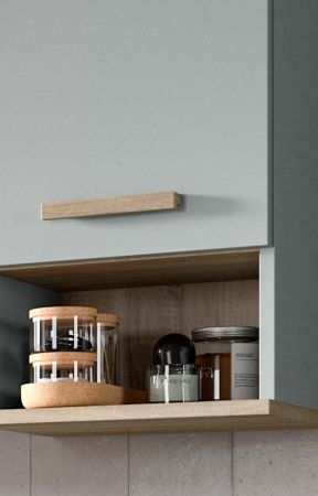 Badezimmer H�ngeschrank Luna in gr�n und Eiche Badschrank skandinavisch 34 x 68 cm