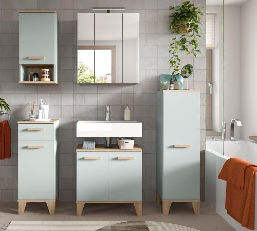Badm�bel Set 5-teilig Luna in gr�n und Eiche Badkombination skandinavisch 158 x 190 cm