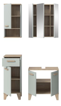 Badm�bel Set 4-teilig Luna in gr�n und Eiche Badkombination skandinavisch 109 x 190 cm
