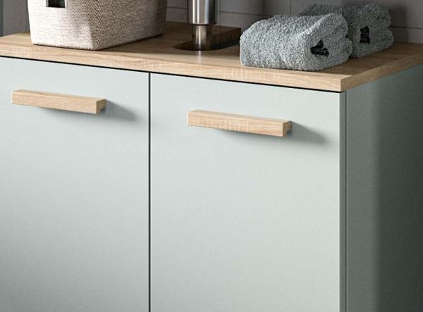 Badm�bel Set 3-teilig Luna in gr�n und Eiche Badkombination skandinavisch 109 x 190 cm