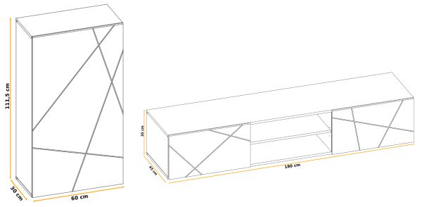 Wohnwand Metrik in Kaschmir mit Schwarz, Breite 180 - 250 cm, Push-to-Open-Funktion