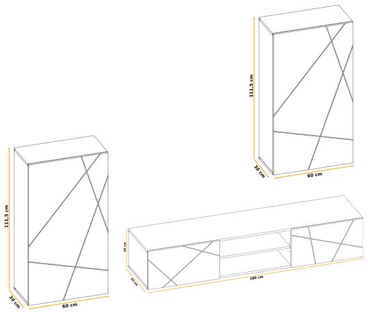 Wohnwand Metrik in Kaschmir und Schwarz Breite 260 cm, Push-To-Open und Soft-Close
