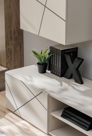 Wohnwand Metrik in Kaschmir und Schwarz Breite 260 cm, Push-To-Open und Soft-Close