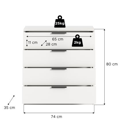Kommode Swan in wei� Schubladenkommode 74 x 80 cm