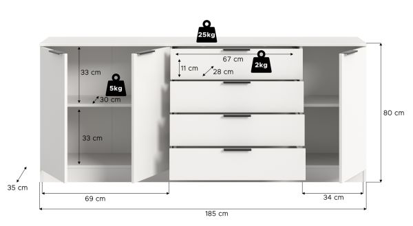 Sideboard Swan in wei� Kommode 185 x 80 cm