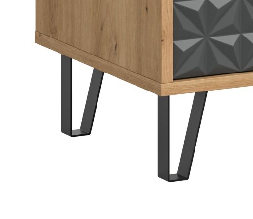 Kommode Relief in Grau und Artisan Eiche, Sideboard mit 3-D Struktur 110 x 96 cm, Vollauszug